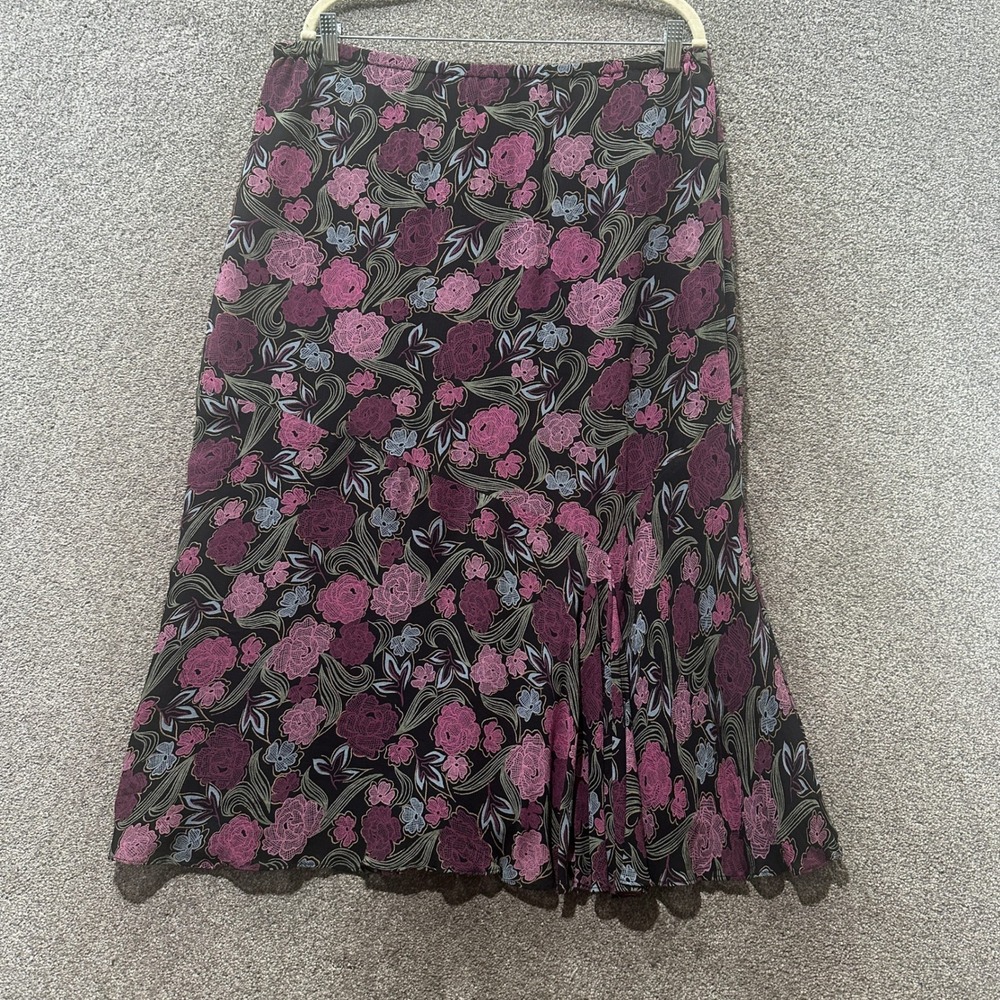 JM Collection Midi Skirt Womens 16 Dark Floral Rayon Pull On Whimsigoth Romantic
